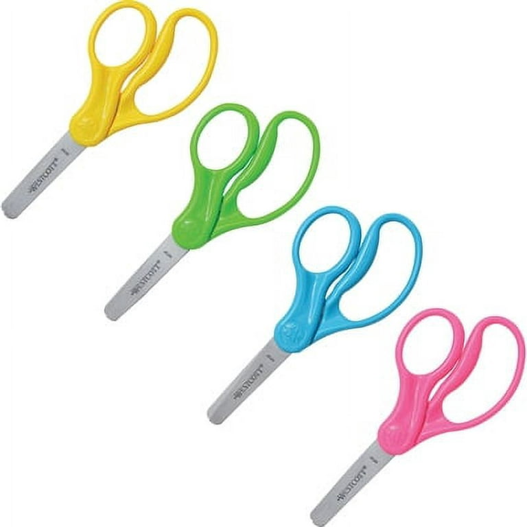 For Kids Scissors, Pointed Tip, 5 Long, 1.75 Cut Length, Assorted  Straight Handles, 12/pack