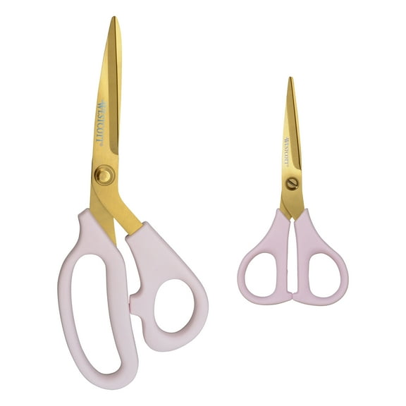 Westcott 2-Pack 8in/5in All Purpose Kitchen Shears and Snip, Pink with Gold Blades