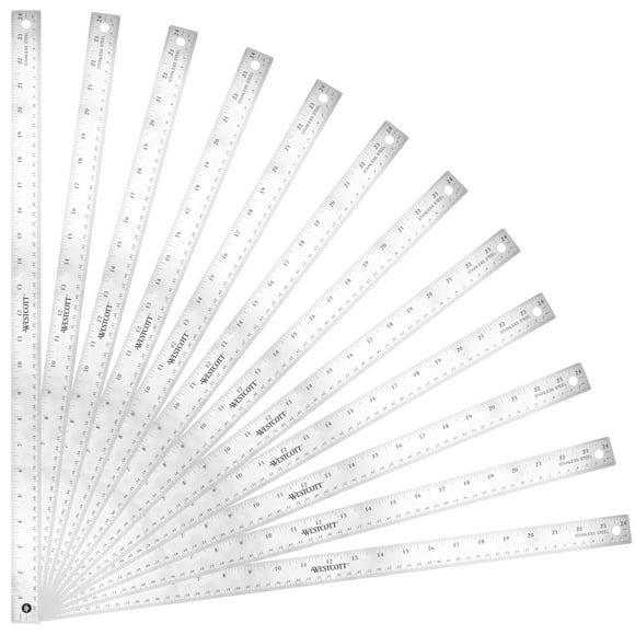 Westcott 24" Stainless Steel Office Ruler With Non Slip Cork Base, Pack of 12