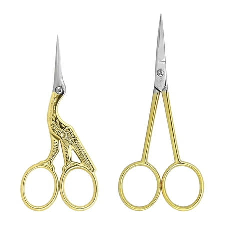 Westcott 3.5" and 4" Sewing Scissor Set, Embroidery, Stork, Stainless Steel, for Sewing and Crafting, Gold, 2-Pack