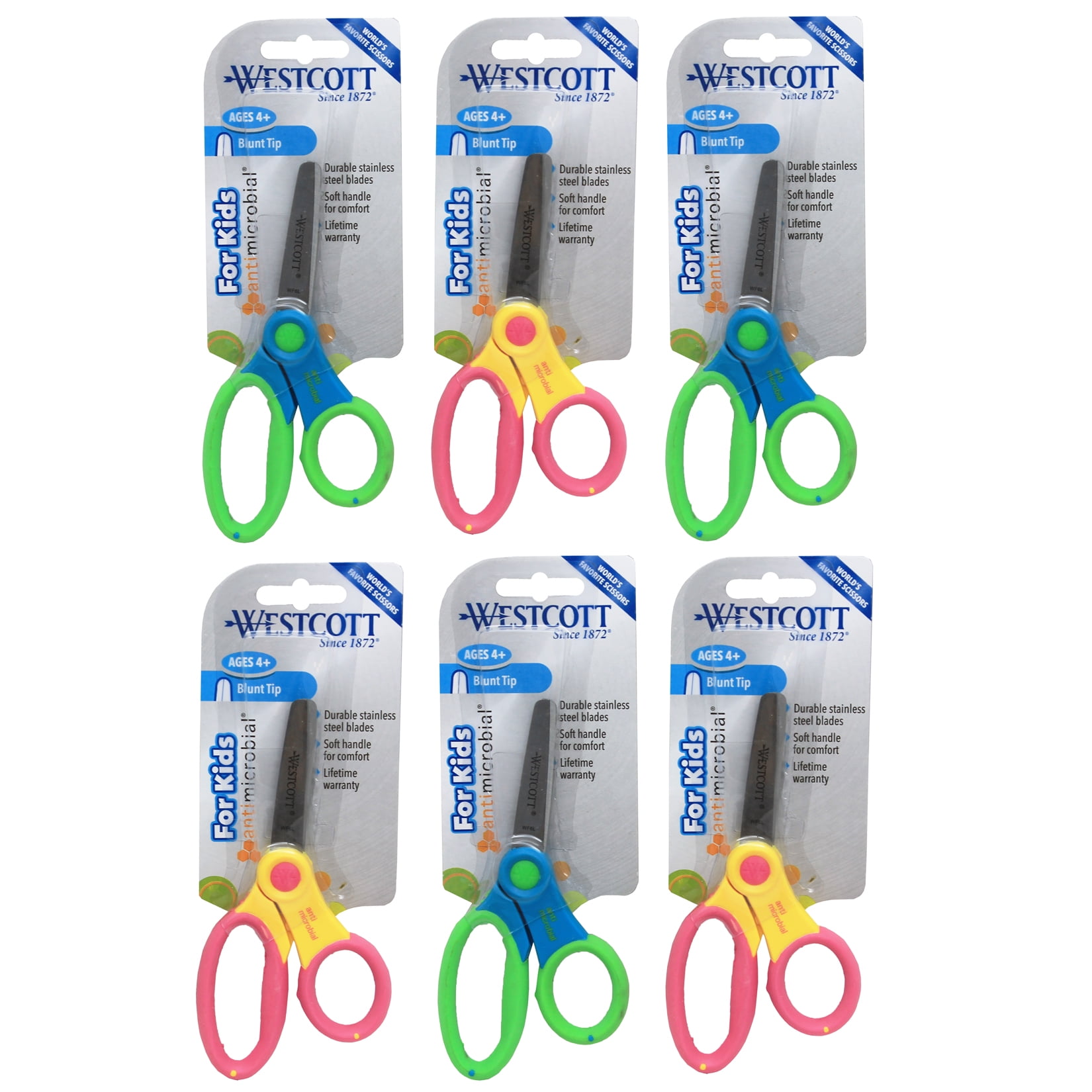 Westcott 5" Anti-Microbial Kids Scissors, Blunt, Assorted Colors (No Color Choice), Pack of 6