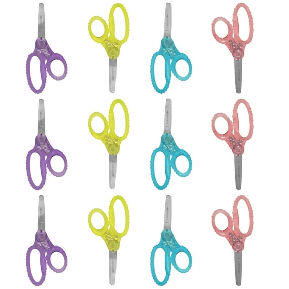 Westcott 5" GEM Crystal Covered Safety Scissors, Blunt-Tip for Kids Aged 4-7 - Scissors for School, Craft, Home, DIY, Classroom - Assorted Colors, Pack of 12