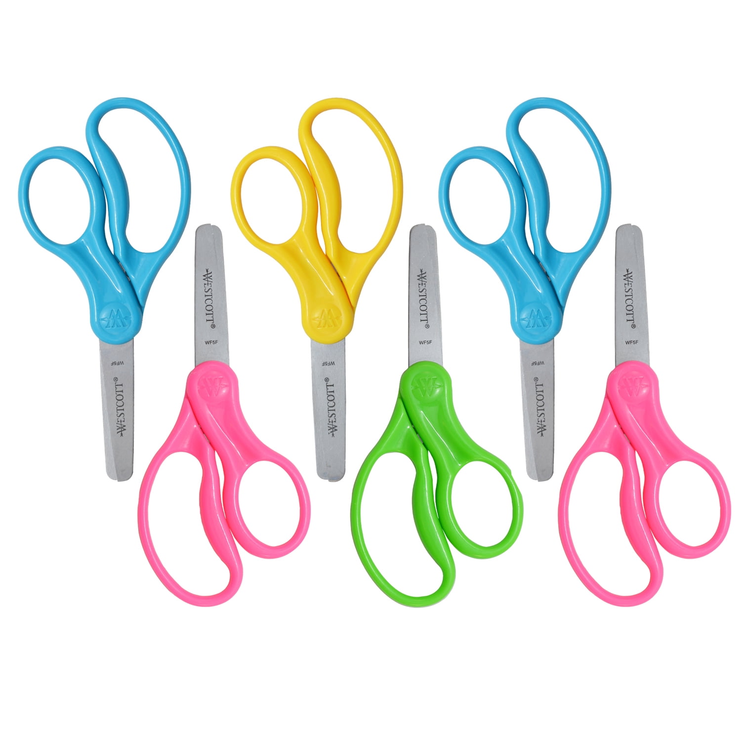Westcott 5" Hard Handle Kids Scissors, Blunt, Assorted Colors (No Color Choice), 2 Per Pack, 3 Packs