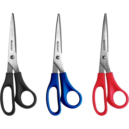 Westcott 8" All Purpose Straight Handle Scissors, 3 Pack