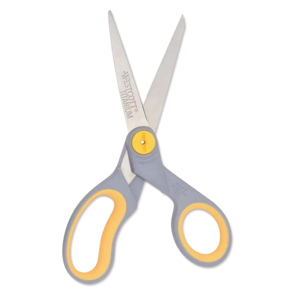 Westcott 8-Inch Titanium Bonded Adjustable Glide Scissors, Grey & Yellow for Office Use