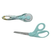 Westcott 8" Sewing Scissor and 45mm Rotary Fabric Cutter Set, Titanium Bonded, Blue, Floral, 2-Pack