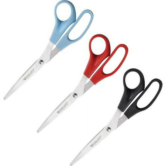 Westcott 8" Straight All-purpose Value Scissors - 8" Overall Length - Straight-left/right - Stainless Steel - Assorted - 3 / Pack | Bundle of 10 Packs