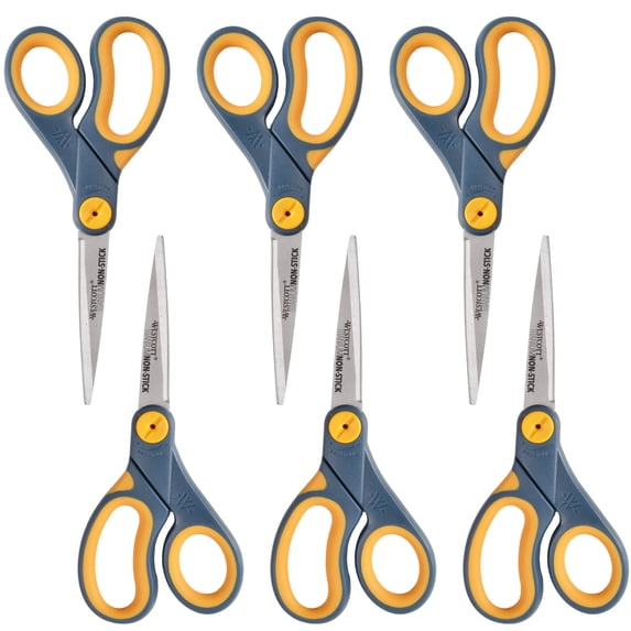 Westcott 8" Titanium Non-Stick Scissors Set, 6-Pack, Long-Lasting Blades