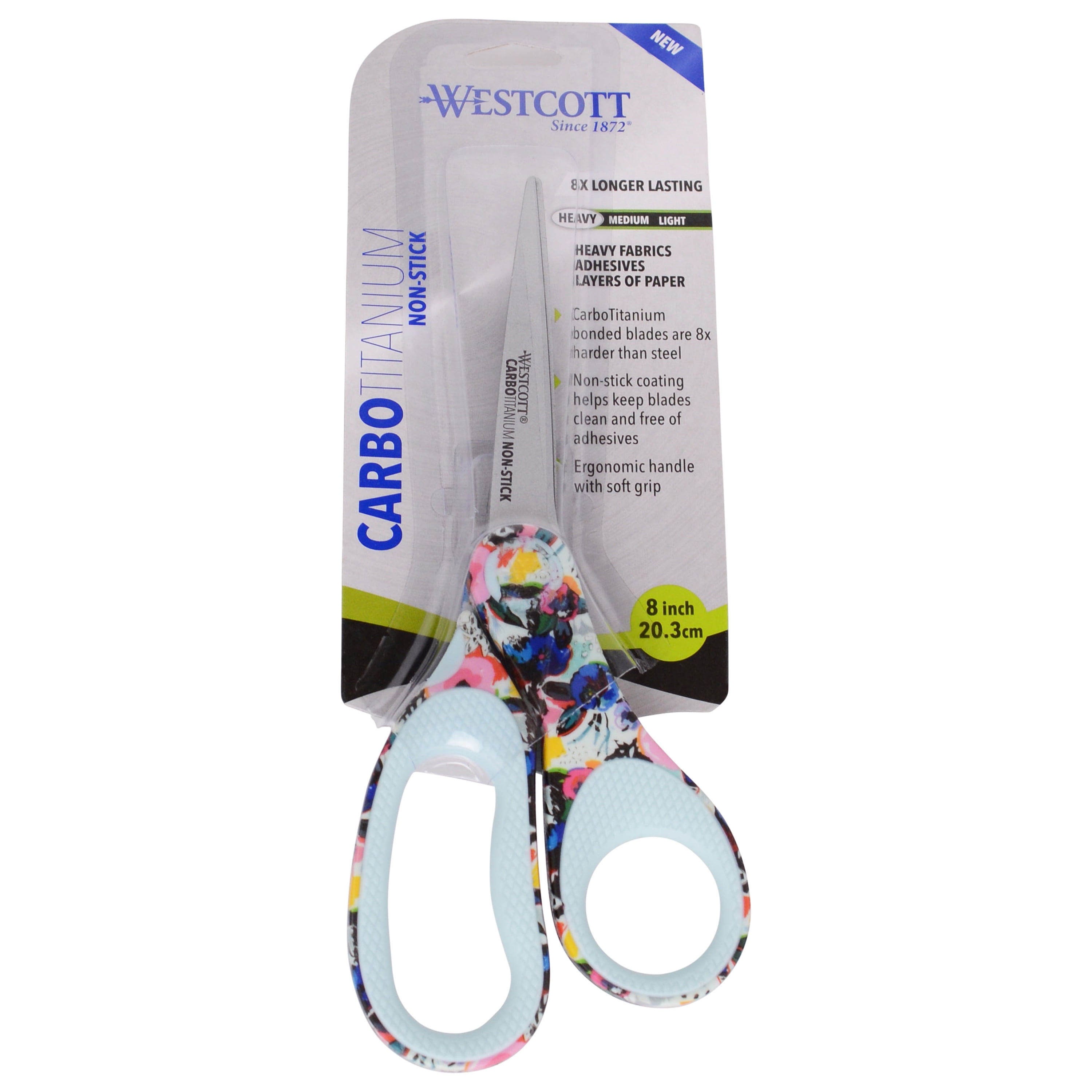 Westcott 8 Inch Carbo Titanium Craft Scissors, Floral Blue, High School