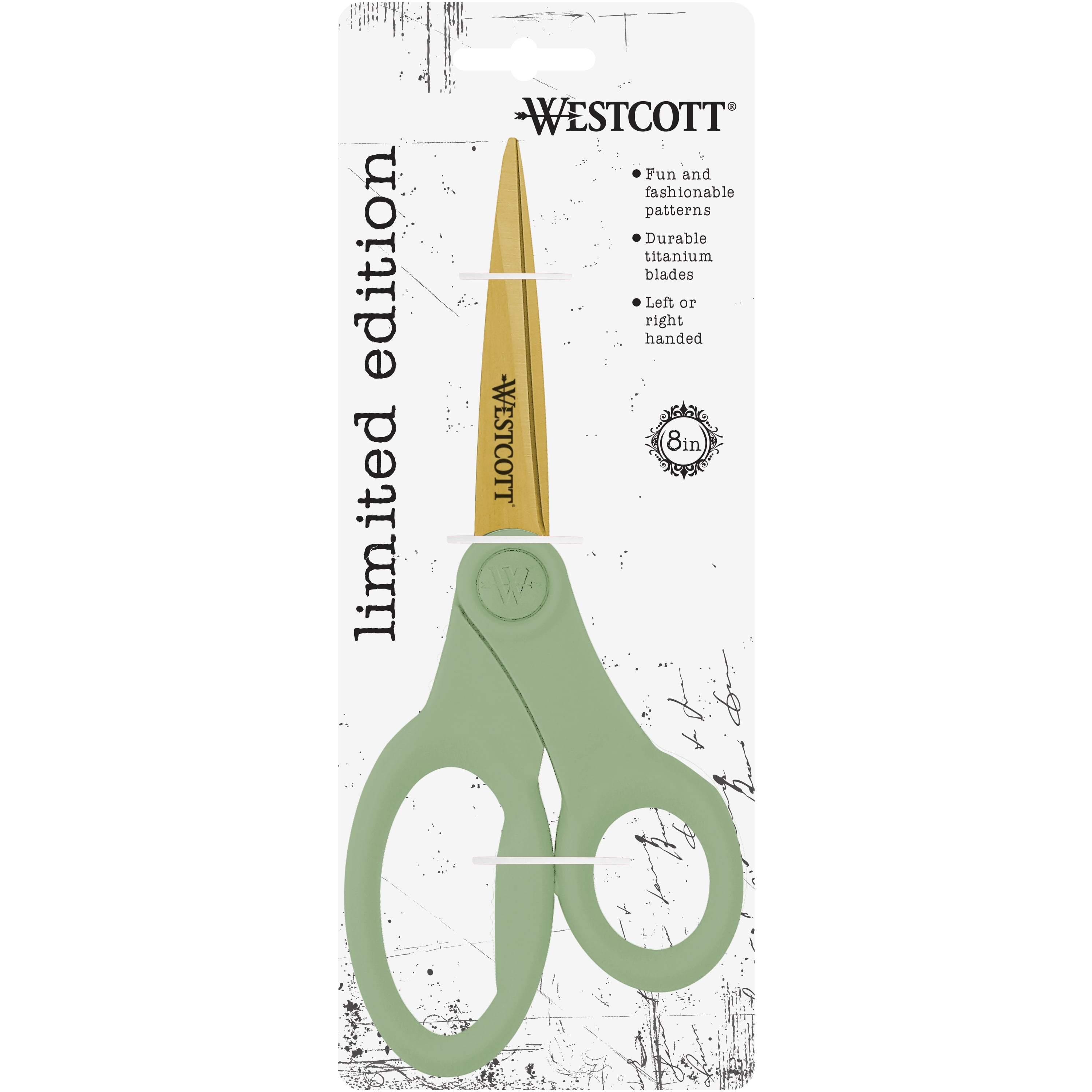 Westcott 8" Titanium Fashion Scissors with Gold Blades and Sage Green Handle, 1-Count