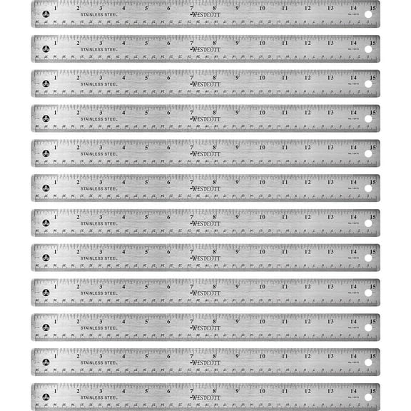 Westcott, ACM10416BX, Stainless Steel Rulers, 12 / Box, Stainless Steel