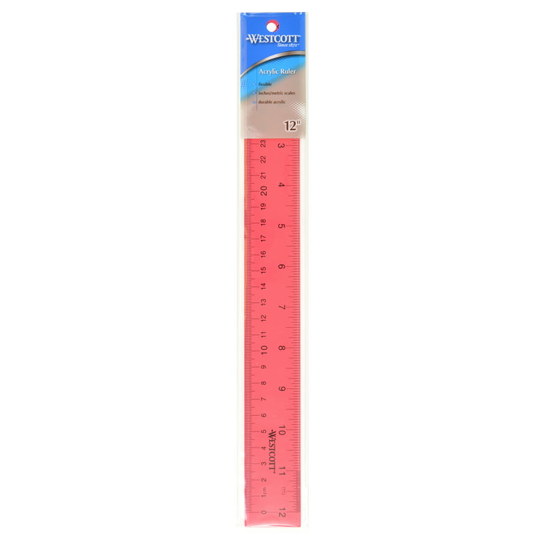 Westcott Acrylic Ruler, 12, Transparent, Imperial, 2.2 lb., Pink, 1-Count  