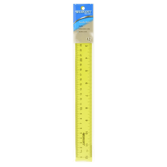 Westcott 12" Transparent Green Acrylic Ruler, Imperial, 1 Each Not Bulk, Elementary Level.