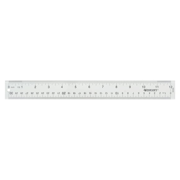 Westcott 12" Clear Acrylic Ruler, Metric Imperial, Office, 0.06 lbs., 1-Count, Not Bulk, High School