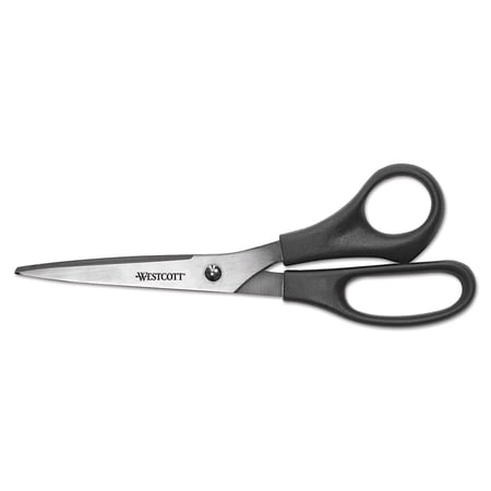 Westcott All Purpose Stainless Steel Scissors, 8" Straight, 3 1/2" Cut, Pointed, Black -ACM16907