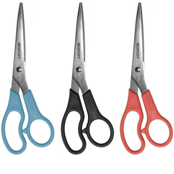 Westcott All Purpose Straight Scissors, 8", High School, Assorted Colors, for Office, 3-Pack
