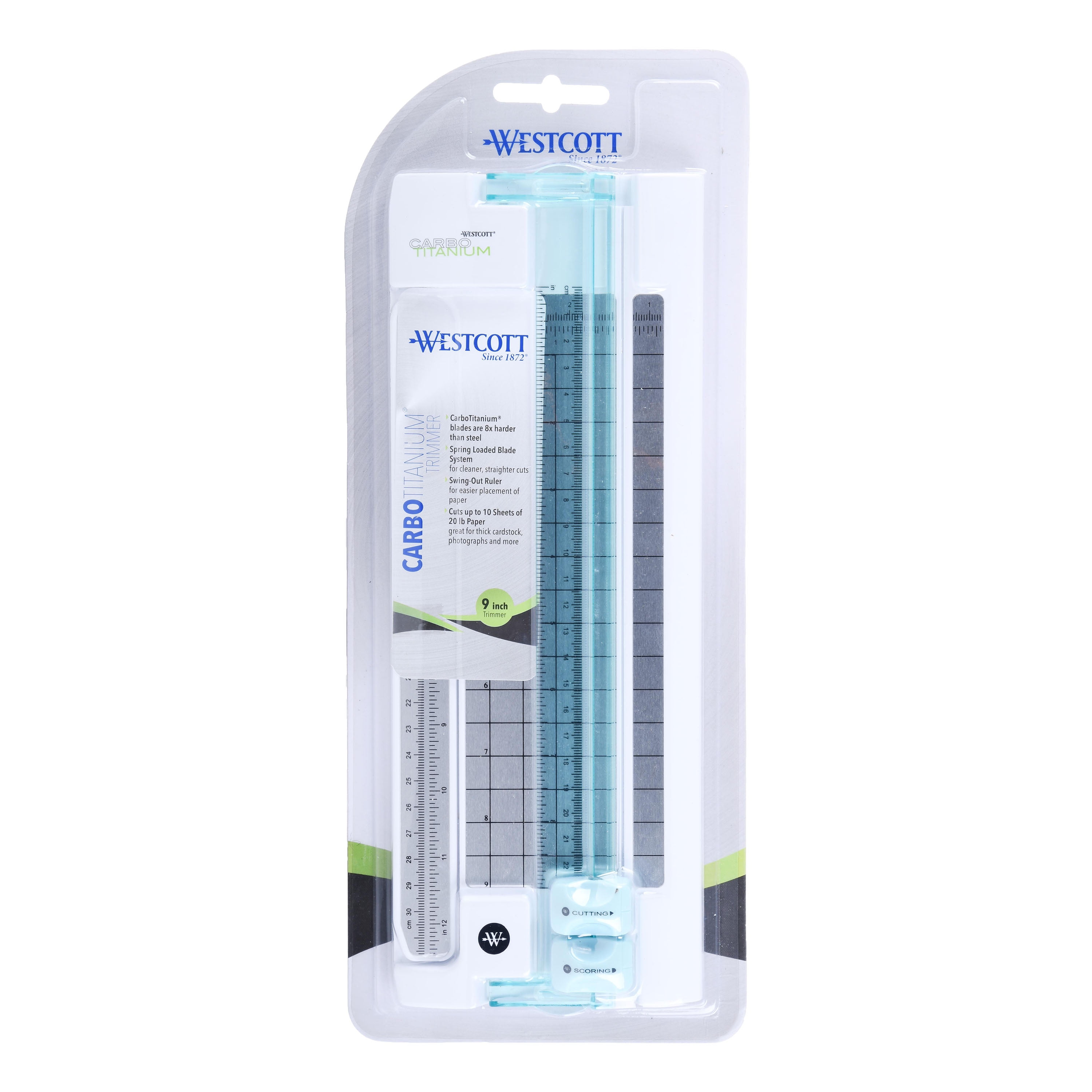 Westcott Carbo Titanium Narrow Body Paper Trimmer, 9", White, for Craft/Scrapbooking, 1-Count