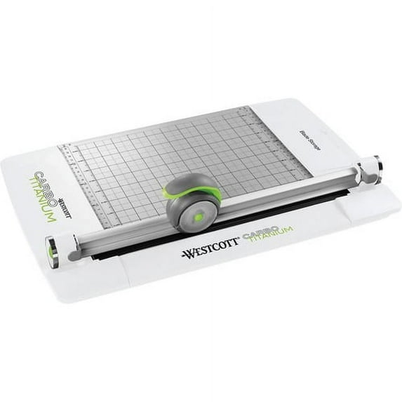 Westcott CarboTitanium Rotary Trimmer - CarboTitanium Blade - 12" Cutting Length - Multi-position Push Button - White, Green - 19.3" Length - 1 Each | Bundle of 10 Each