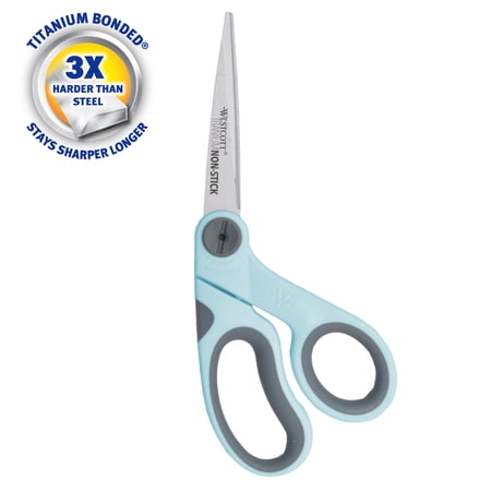Westcott 8" Titanium Bonded Non-Stick Bent Crafting Scissors, Adjustable Glide, Blue