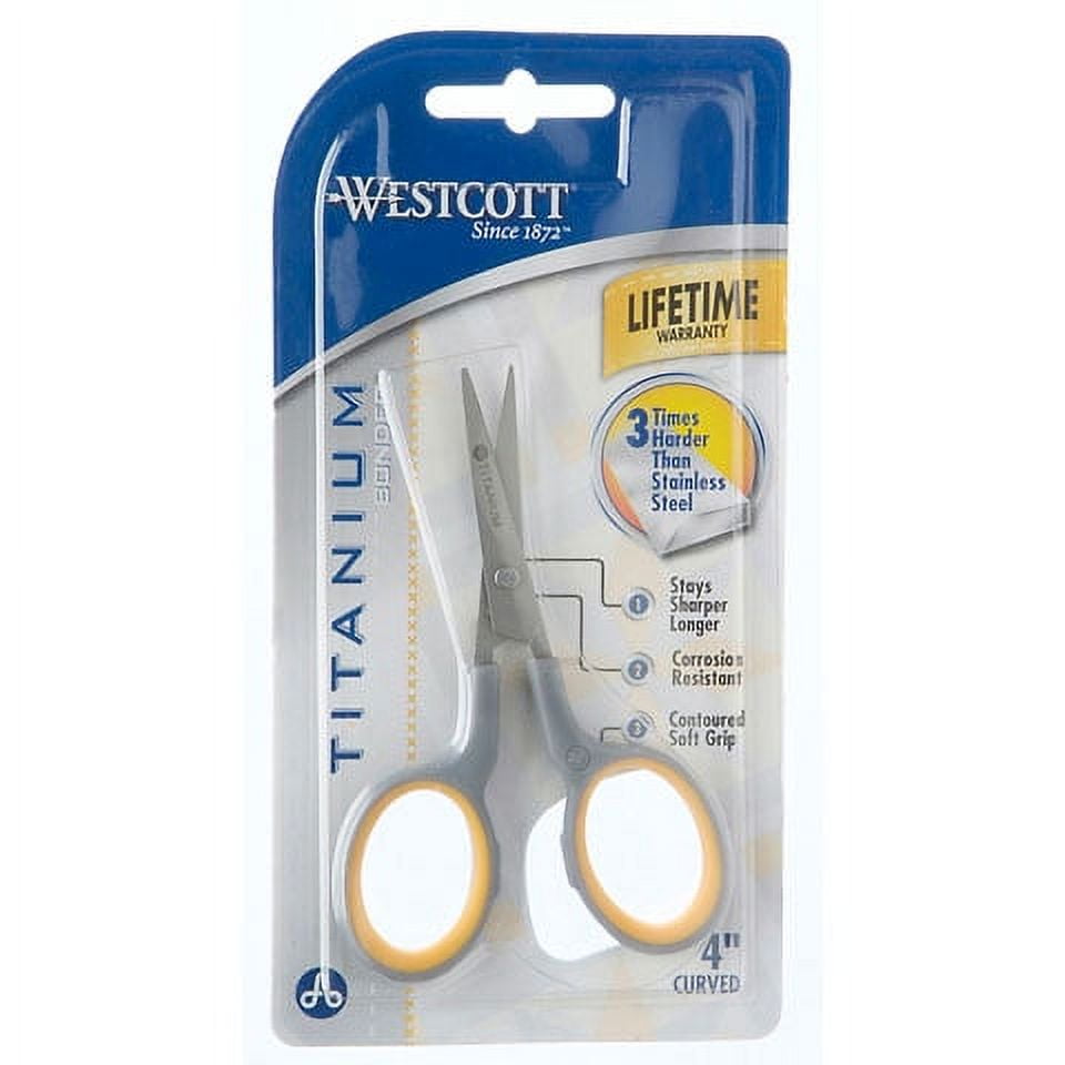 Westcott 16380-001 4 Curved Blade Titanium Embroidery Scissors for  Crafting, White/Gray
