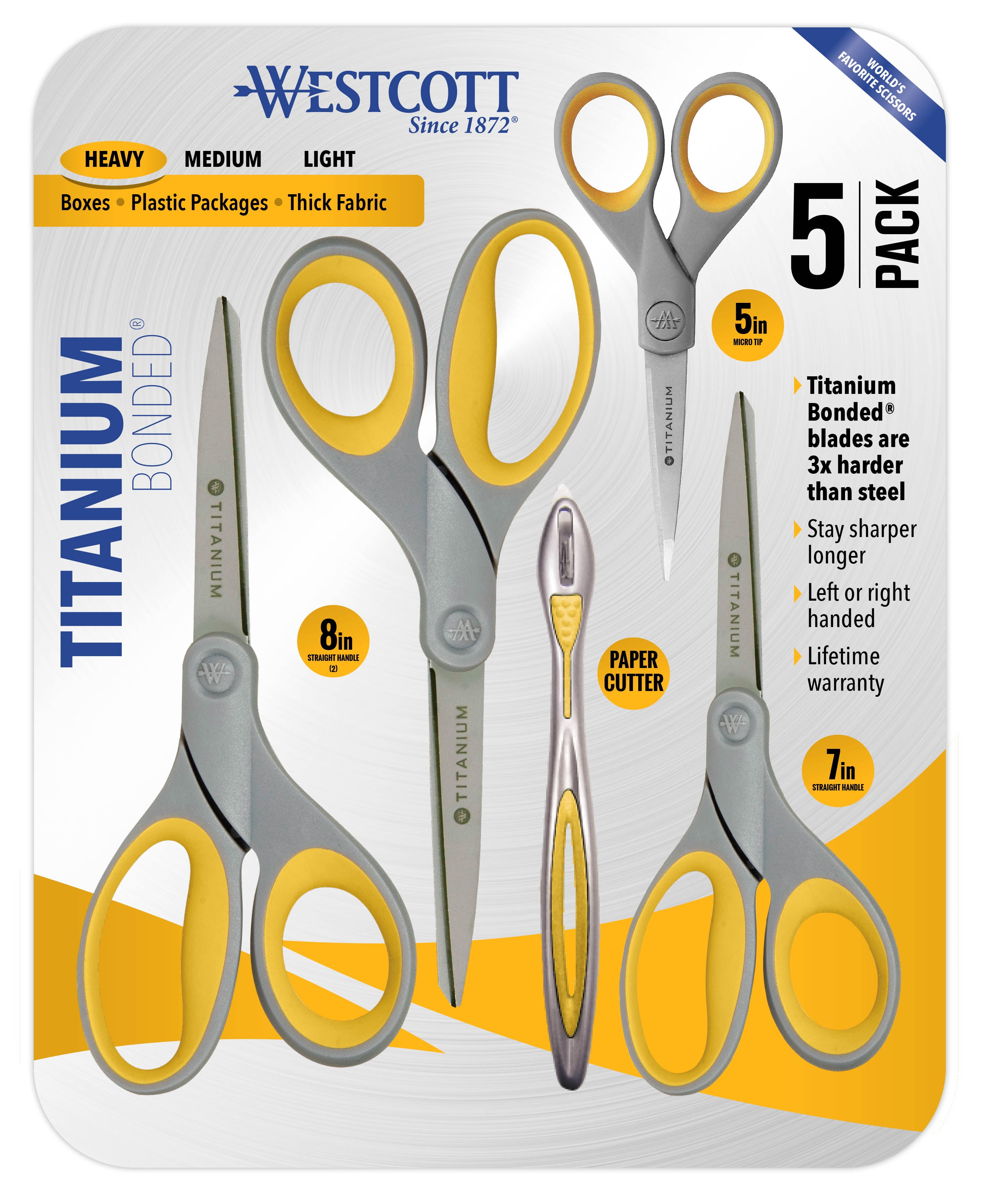 Westcott Cutting Set, Titanium Bonded Scissors, 5", 7", 8", Paper