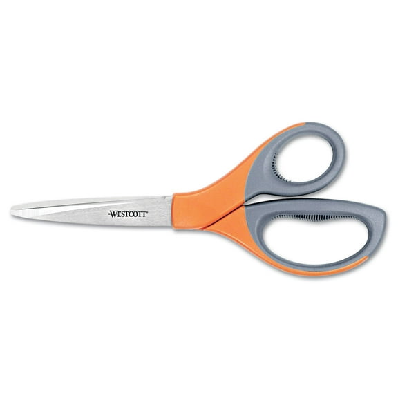 Westcott Elite Stainless Steel Scissors, 8" Long, 3.5" Cut Length, Orange Straight Handle
