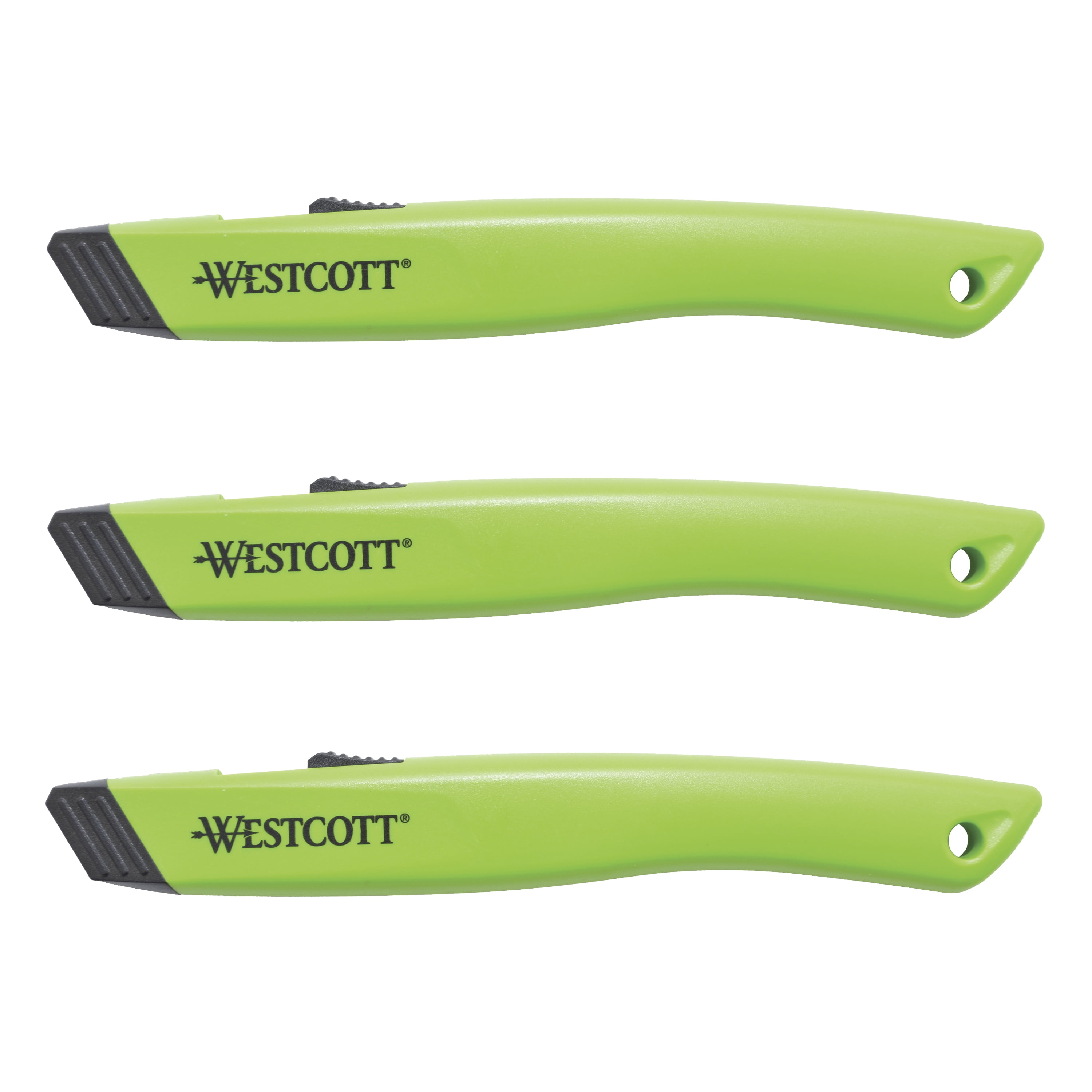 Westcott Full Size Ceramic Blade Retractable Utility Cutter, 3-pack, Green