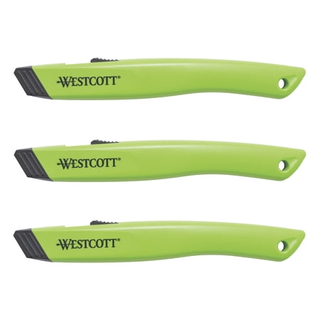 Westcott Full Size Ceramic Blade Retractable Utility Cutter, 3-pack, Green