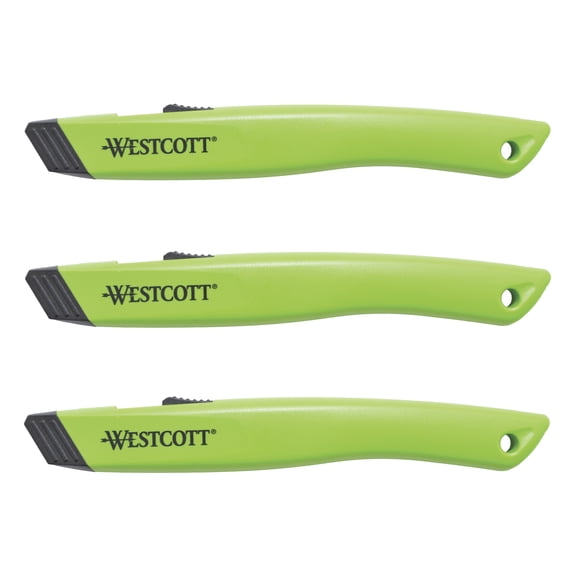 Westcott Full Size Ceramic Blade Retractable Utility Cutter, 3-pack, Green