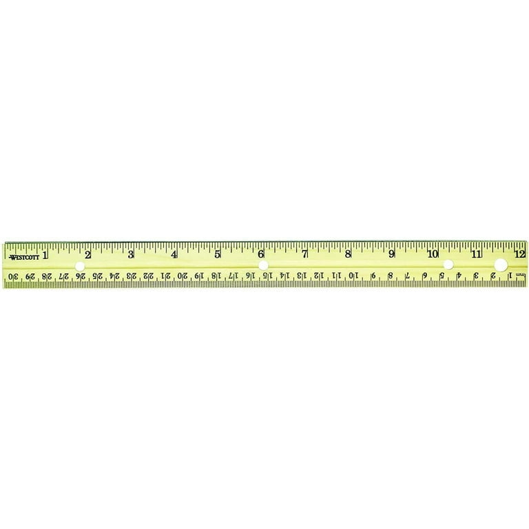 Beveled Wood Ruler w/Single Metal Edge, 3-Hole Punched, Standard/Metric,  12 Long, Natural, 36/Box - mastersupplyonline