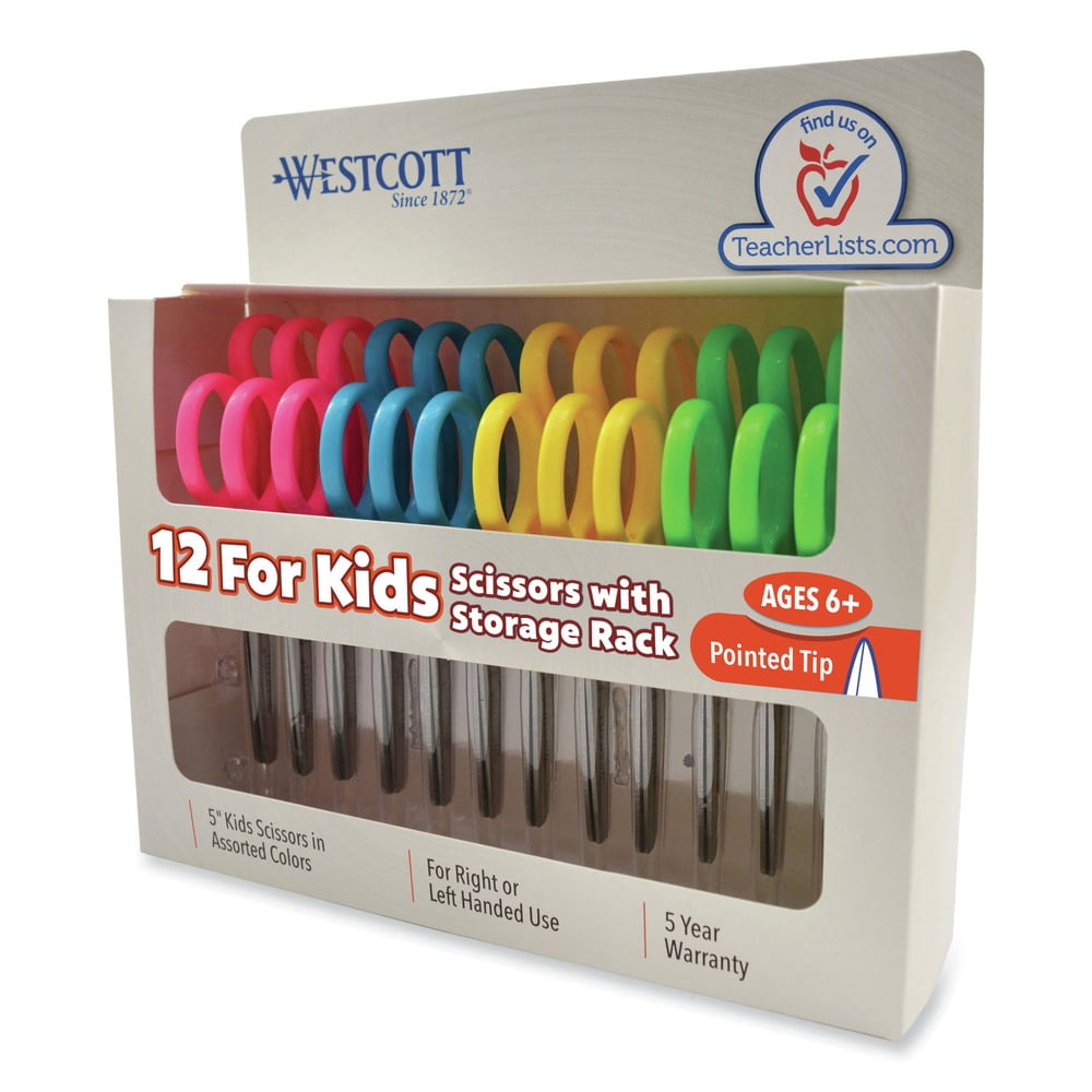 Westcott Kids Scissors, 5 Pointed, Assorted 12 Pack