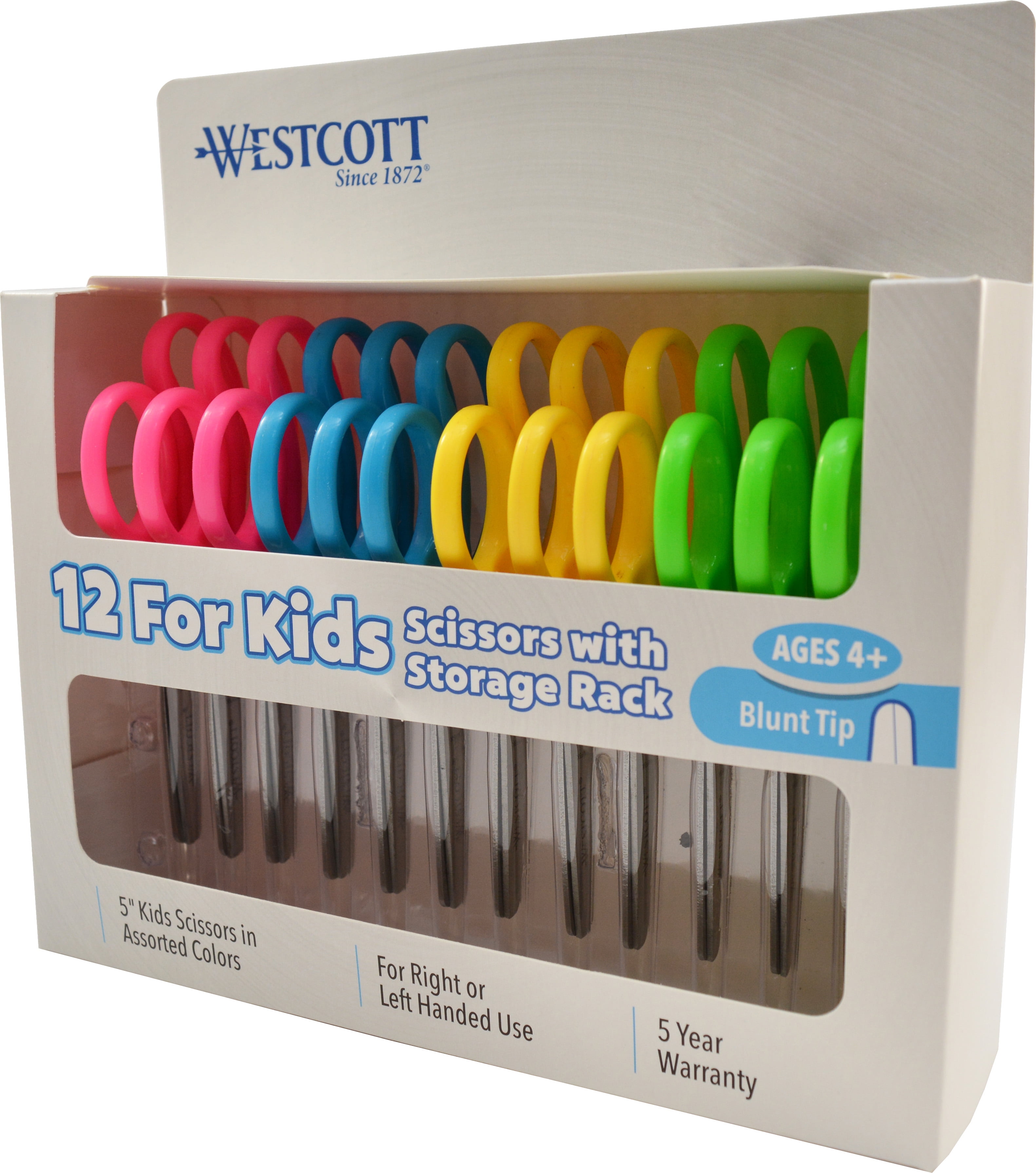 Westcott 13130 Right- and Left-Handed Scissors, Kids' Scissors, Ages 4-8,  5-Inch Blunt Tip, Assorted