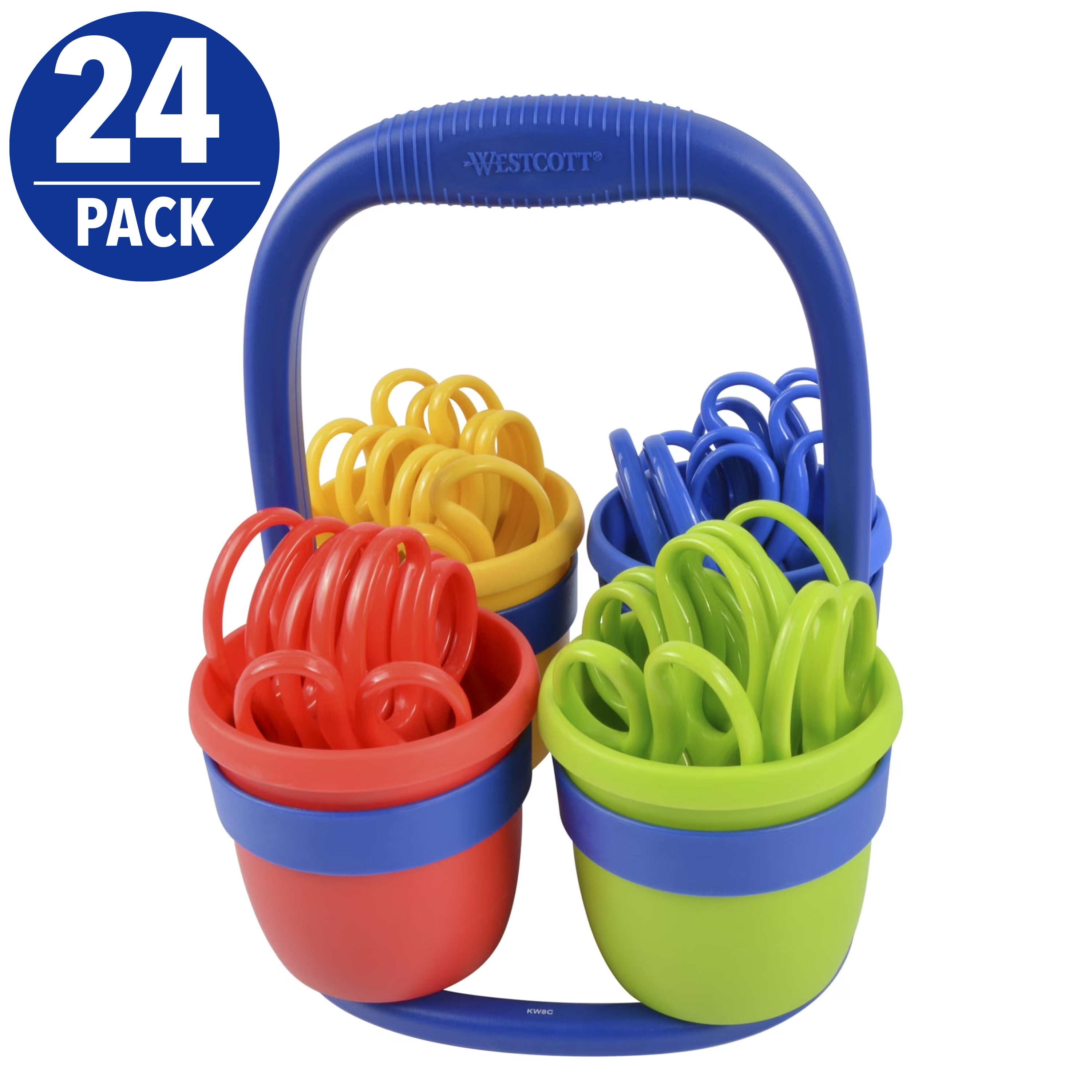 Westcott 5-Inch Kids Scissors Caddy with 24 Pairs, Assorted Colors, Stainless Steel Blades