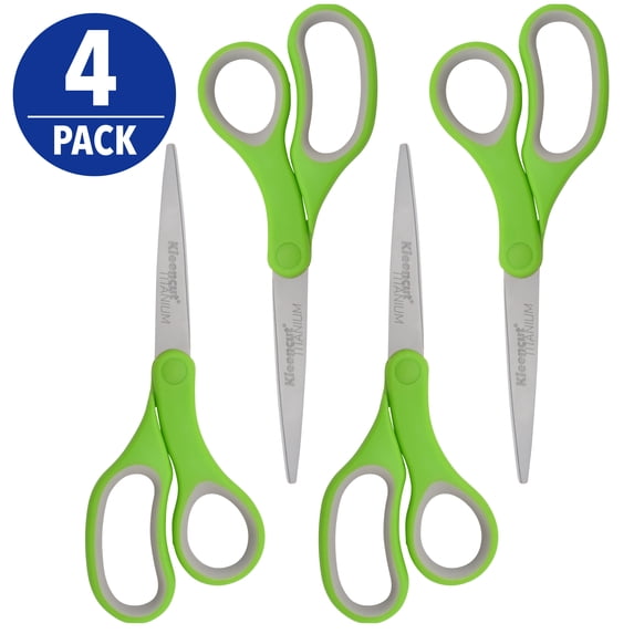 Westcott KleenCut 8” Titanium Scissors with Ergonomic Green Handle, 4-Pack for Office and High School