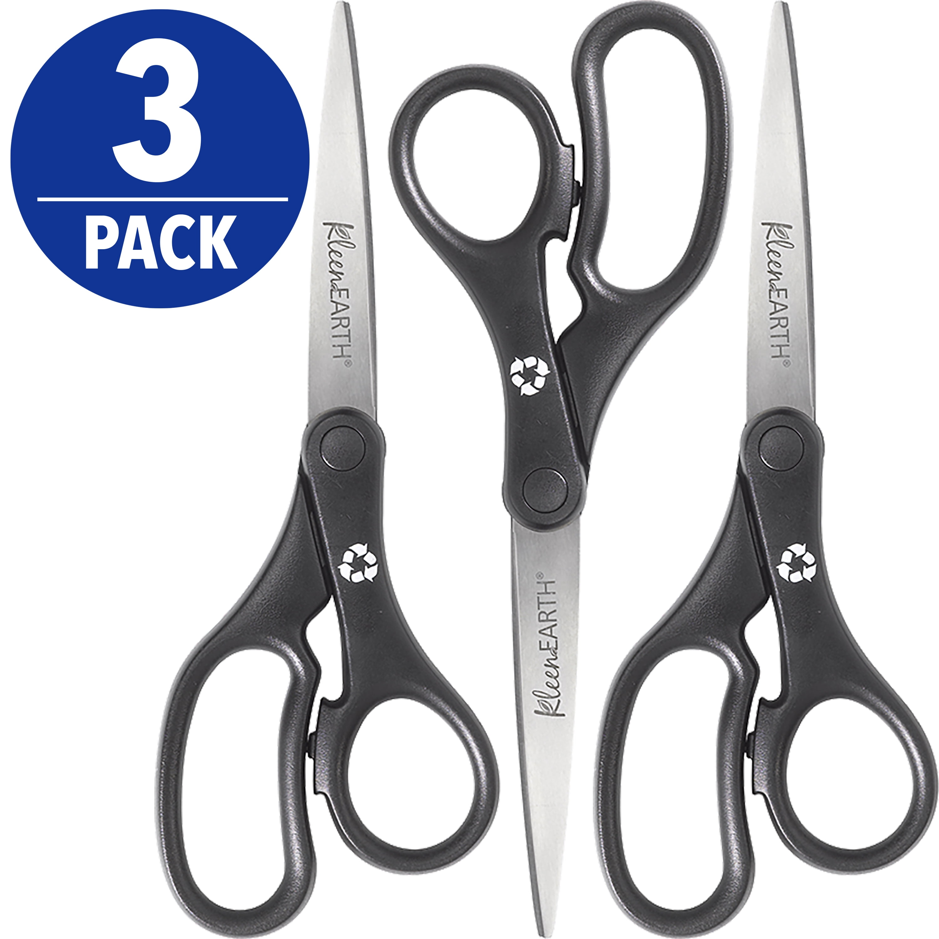 Westcott Kleen Earth 8" Durable Stainless-Steel High School Scissors, Black, 3 Pack