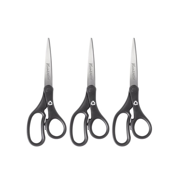 Westcott Kleen Earth 8" Straight Hard Handle Scissor, Black 3pk, High School Level