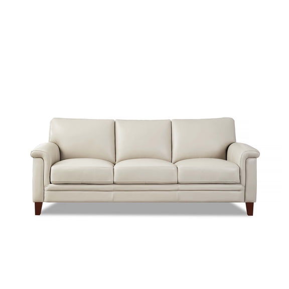 Hydeline Westcott Top Grain Leather Sofa, 3-Seater, Vanilla White with Tapered Legs. Memory Foam and Springs Seating
