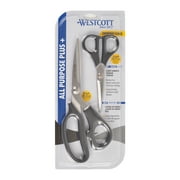 Westcott 8" Bent and 5" Multipurpose Scissors, All Purpose Plus, Stainless Steel, Black, for Sewing, Office or Craft, 2-Piece