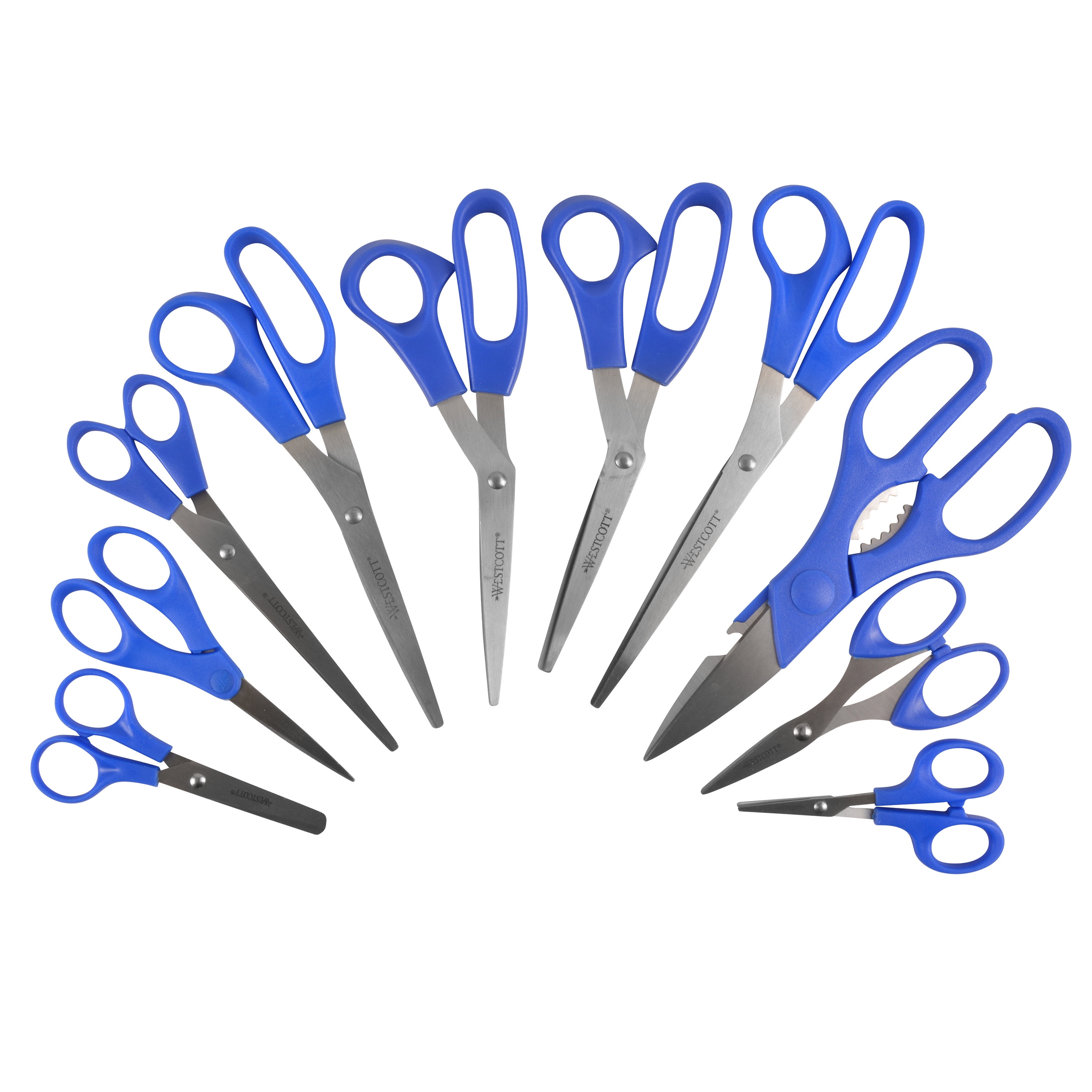 Westcott Multipurpose Scissors, All Purpose, Stainless Steel, Value Pack, Blue, 10-Piece