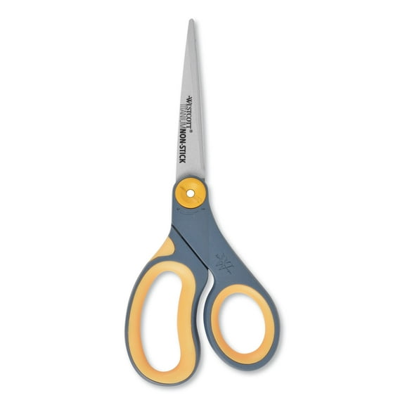 Westcott Non-stick Titanium Bonded Scissors, 8" Long, Gray/Yellow Straight Handle