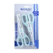Westcott Paper Edger Scissors, 6", Majestic/Pinking, for Craft, Blue/White, 2-Pack