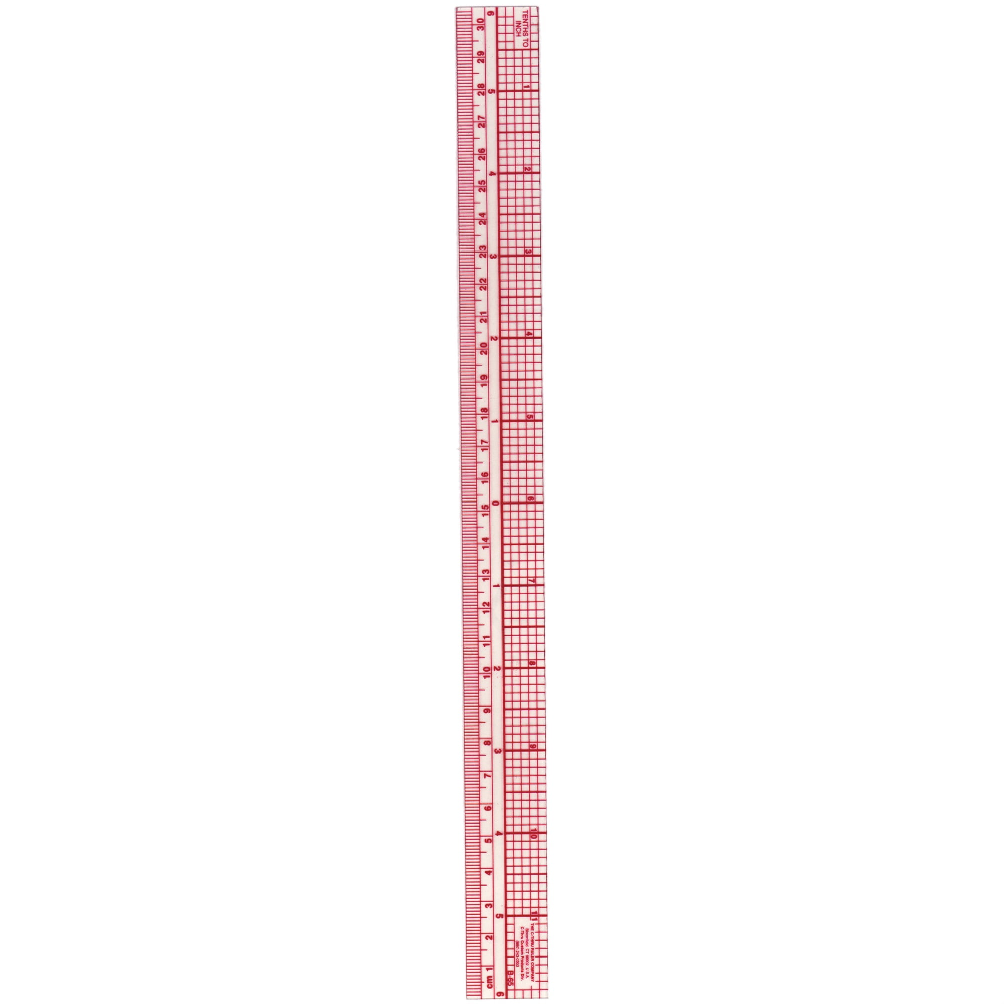 C-Thru B-65 Clear Plastic Beveled Edge 10ths/Metric Graph Ruler 12in