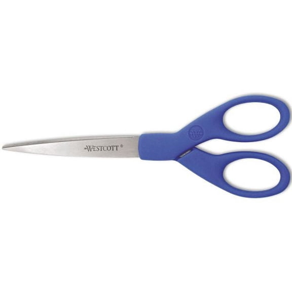 Westcott Preferred Line Stainless Steel Scissors, 7\" Long, 2.5\" Cut Length, Blue Straight Handle