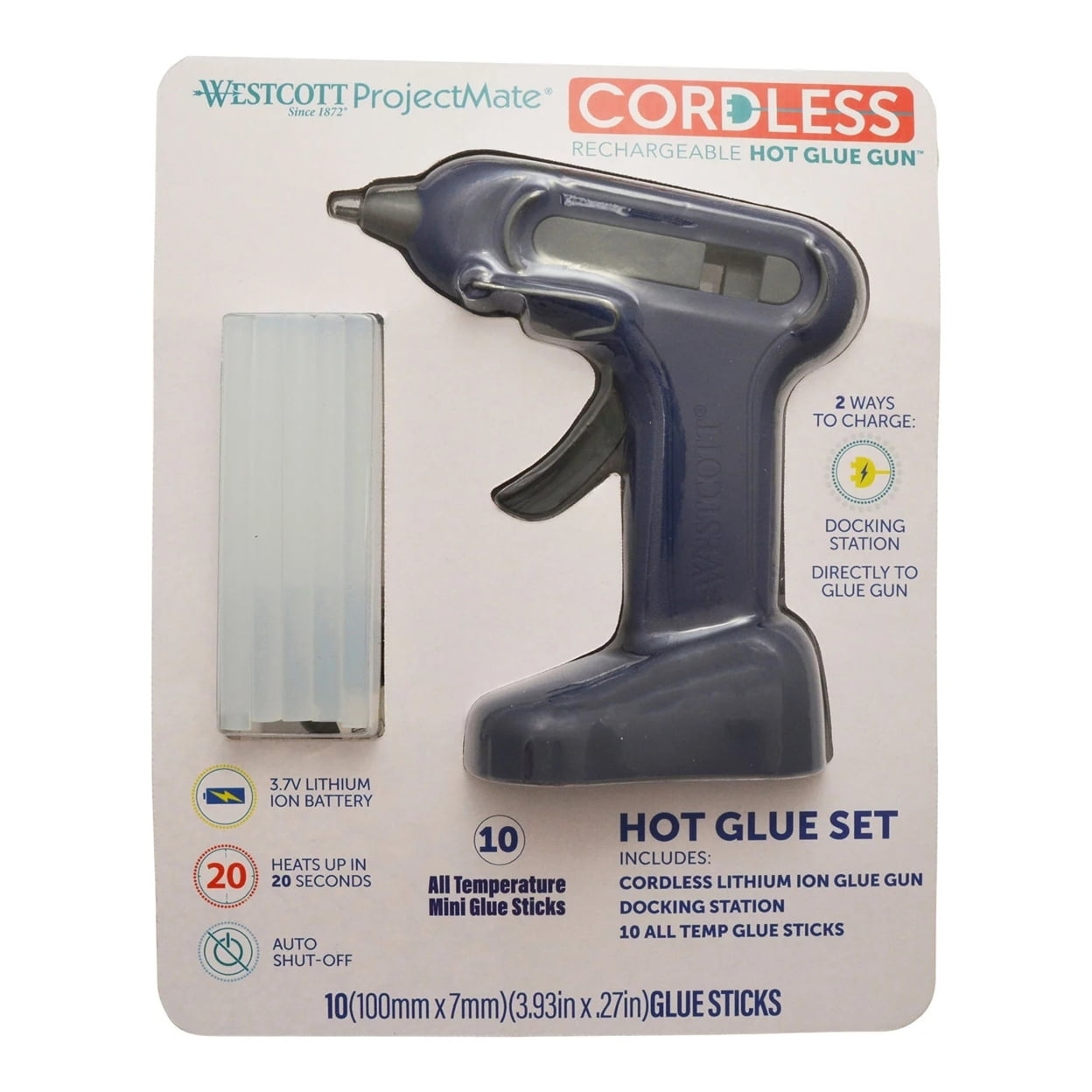 Westcott ProjectMate Lithium Ion Cordless Rechargeable Hot Glue Set, Blue