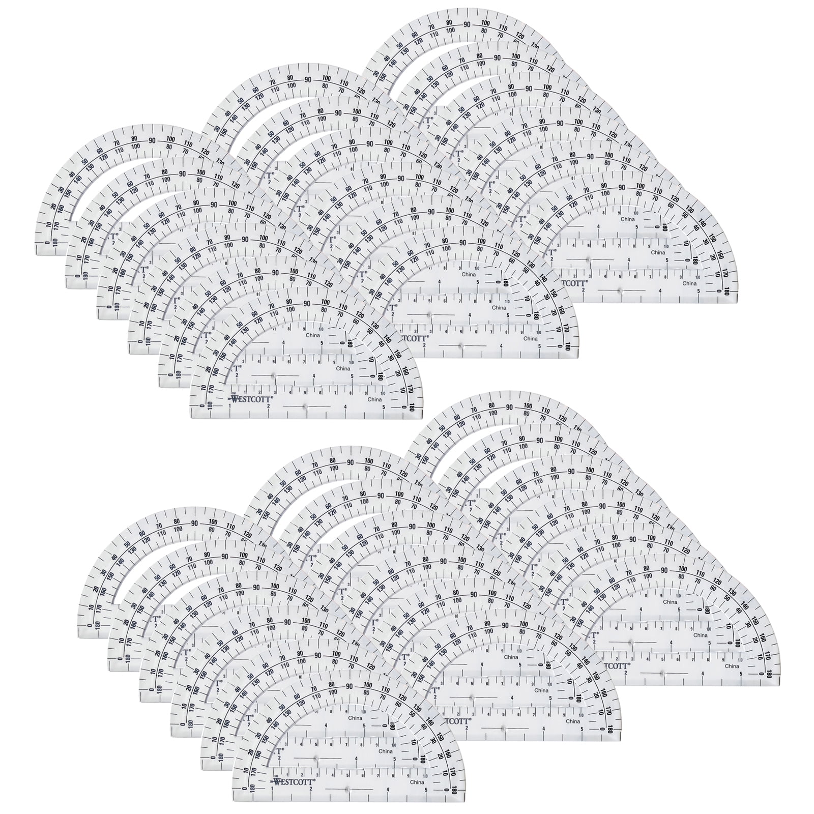 Walmart discounts of Westcott Protractor 6", 180 degree, Clear, Pack of 36