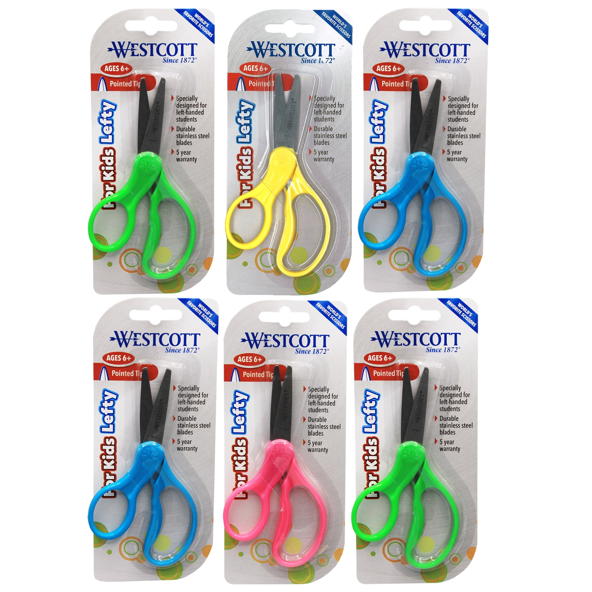 Westcott School Left-Handed Kids Scissors, Assorted Colors, 5
