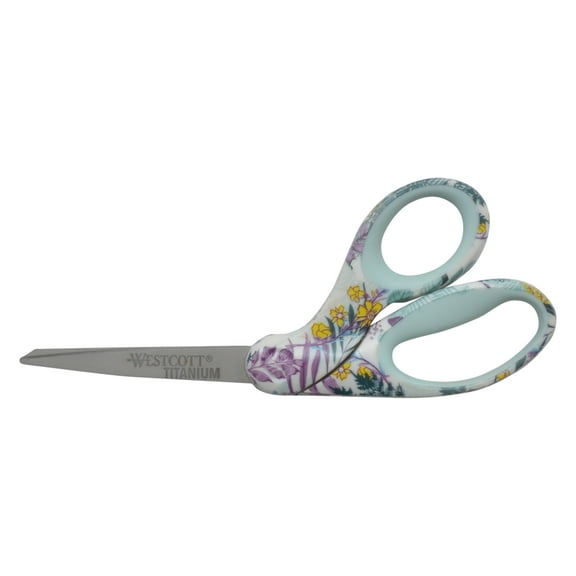 Westcott 8" Fashion Sewing Scissors, Titanium Bonded, Bent, Floral, Multicolor, for Crafting, Sewing and Fabric, 1-Count
