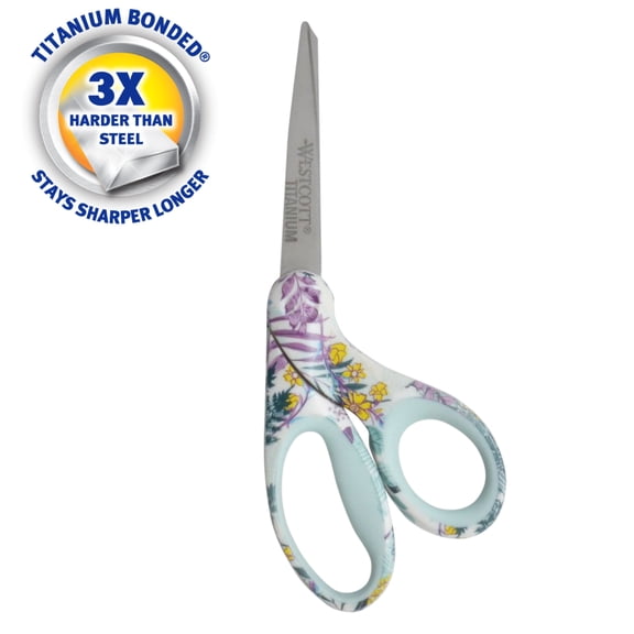 Westcott 8" Fashion Sewing Scissors, Titanium Bonded, Bent, Floral, Multicolor, for Crafting, Sewing and Fabric, 1-Count