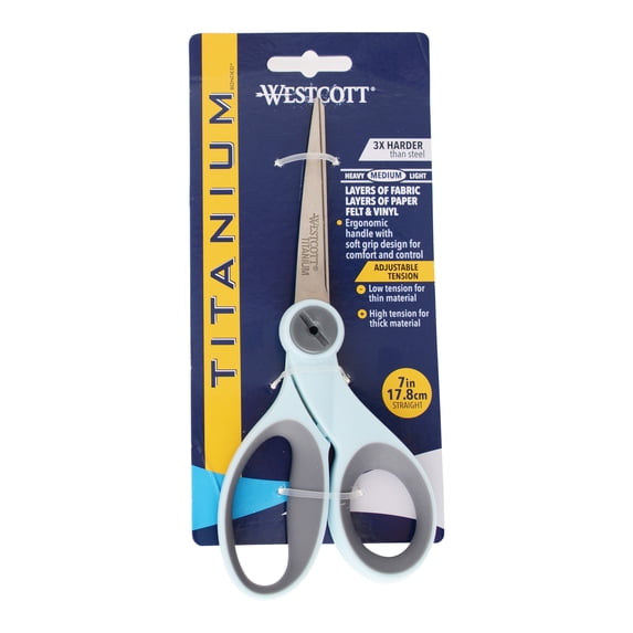Westcott 7" Titanium Bonded Sewing Scissors, Adjustable Glide, Micro-Tip, Light Blue, 1-Count