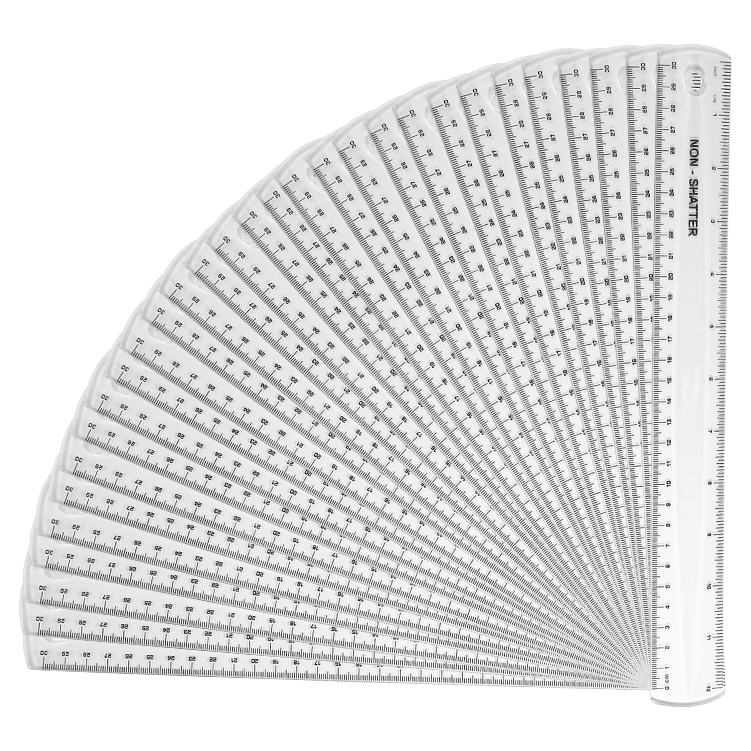 Basix by Westcott 30-Pack of Shatterproof Clear Rulers, Inches and Centimeters, Flexible, Ideal for Crafting, Office, Classroom, 12-Inch